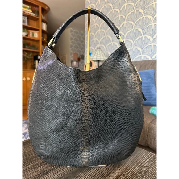 Calvin Klein Snake Skin Genuine Leather Gold Shimmer XL Hobo Bag with Side Zips - Picture 1 of 9